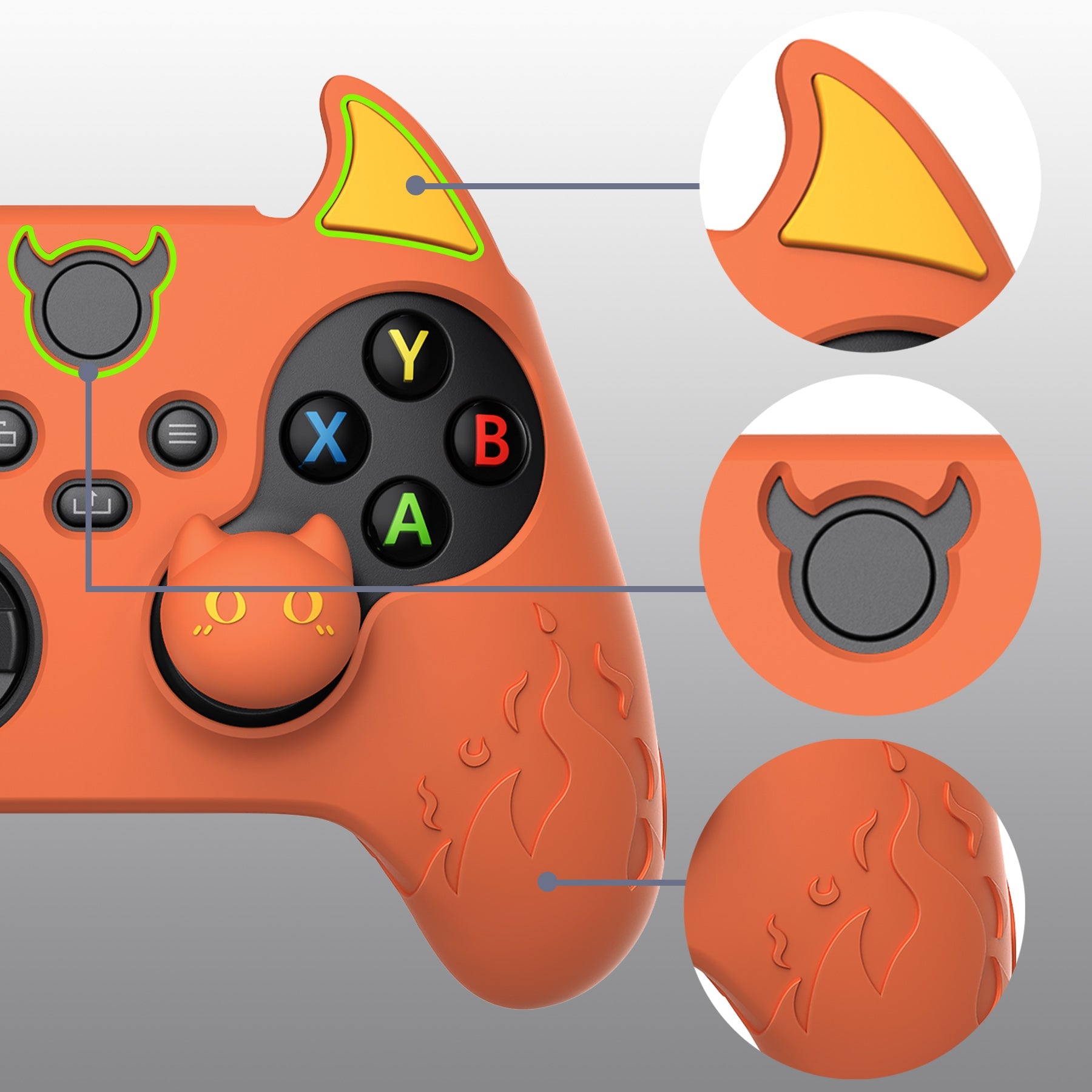 PlayVital Cute Demon Silicone Cover with Thumb Grip Caps for Xbox Series X/S Controller & Xbox Core Wireless Controller - Burnt Orange - PUKX3P004 PlayVital