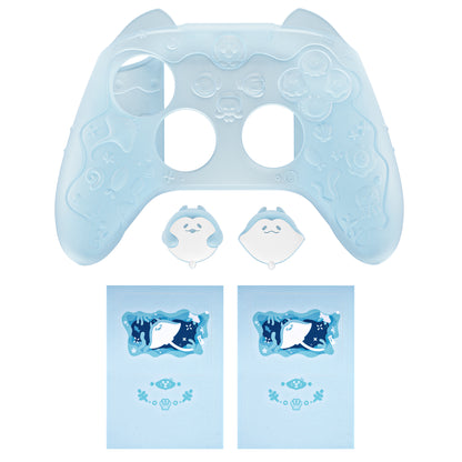 PlayVital 可愛いオーシャンウィスパーシリーズ シリコンカバー for Xbox Series X/S コントローラー 半透明シリコングリップスキン / 親指グリップ＆ステッカー付き【ミントブルー】
