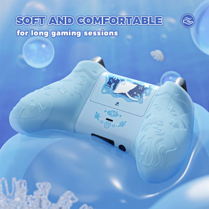 PlayVital Cute Ocean Whisper Series シリコンカバー for Xbox Series X/S コントローラー 半透明シリコングリップスキン / 親指グリップ＆ステッカー付き【ミントブルー】