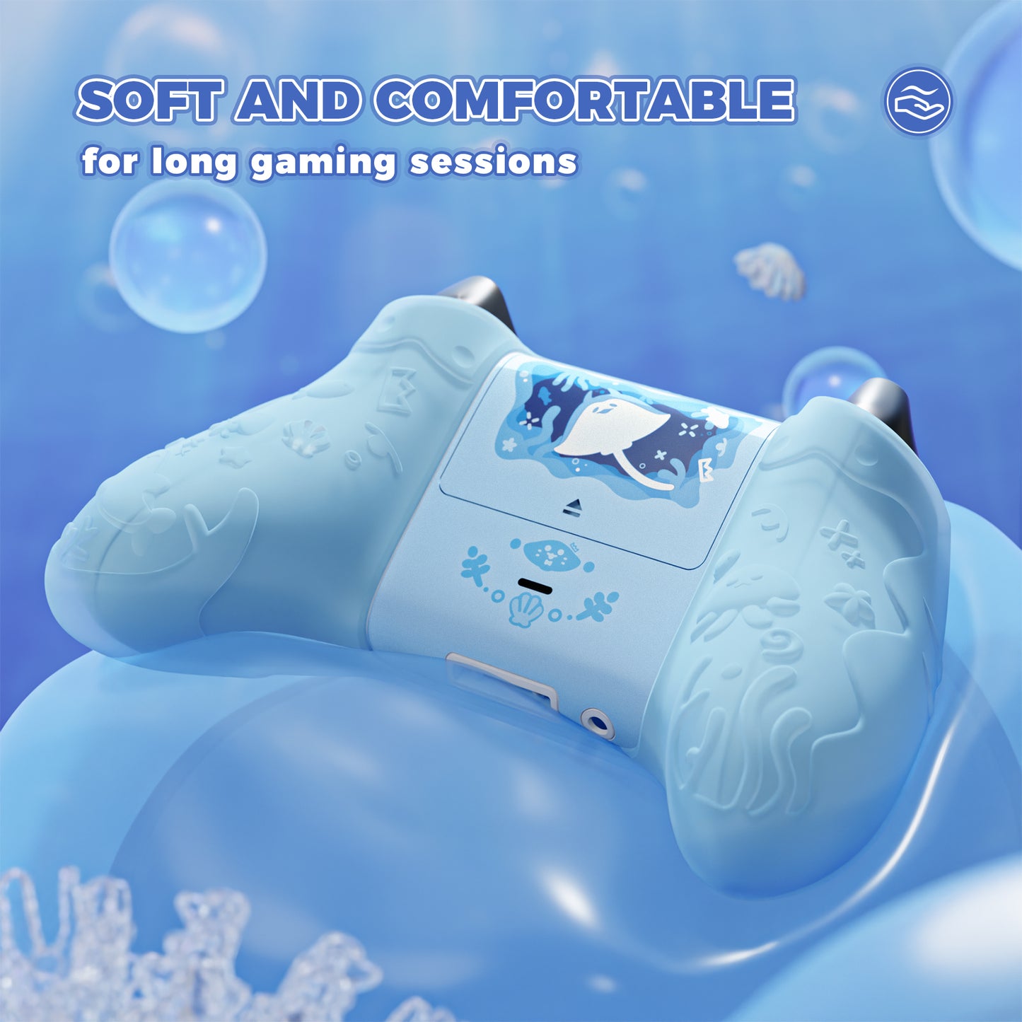 PlayVital 可愛いオーシャンウィスパーシリーズ シリコンカバー for Xbox Series X/S コントローラー 半透明シリコングリップスキン / 親指グリップ＆ステッカー付き【ミントブルー】