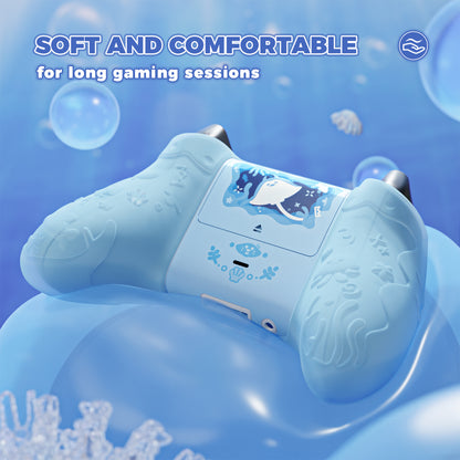 PlayVital 可愛いオーシャンウィスパーシリーズ シリコンカバー for Xbox Series X/S コントローラー 半透明シリコングリップスキン / 親指グリップ＆ステッカー付き【ミントブルー】