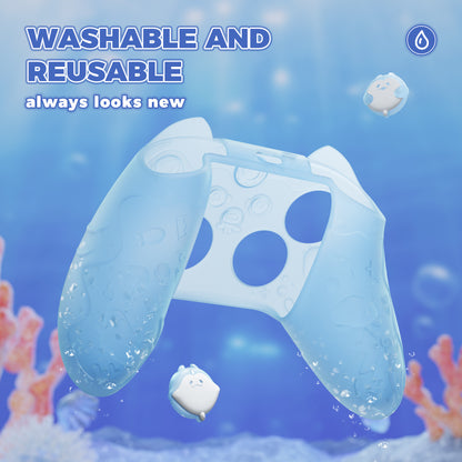 PlayVital Cute Ocean Whisper Series シリコンカバー for Xbox Series X/S コントローラー 半透明シリコングリップスキン / 親指グリップ＆ステッカー付き【ミントブルー】