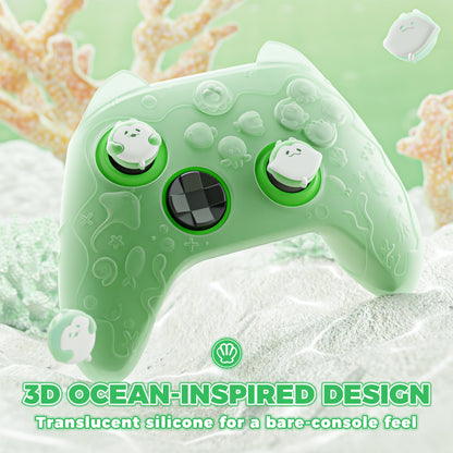 PlayVital Cute Ocean Whisper Series シリコンカバー for Xbox Series X/S コントローラー 半透明シリコングリップスキン / 親指グリップ＆ステッカー付き 【パステルグリーン】