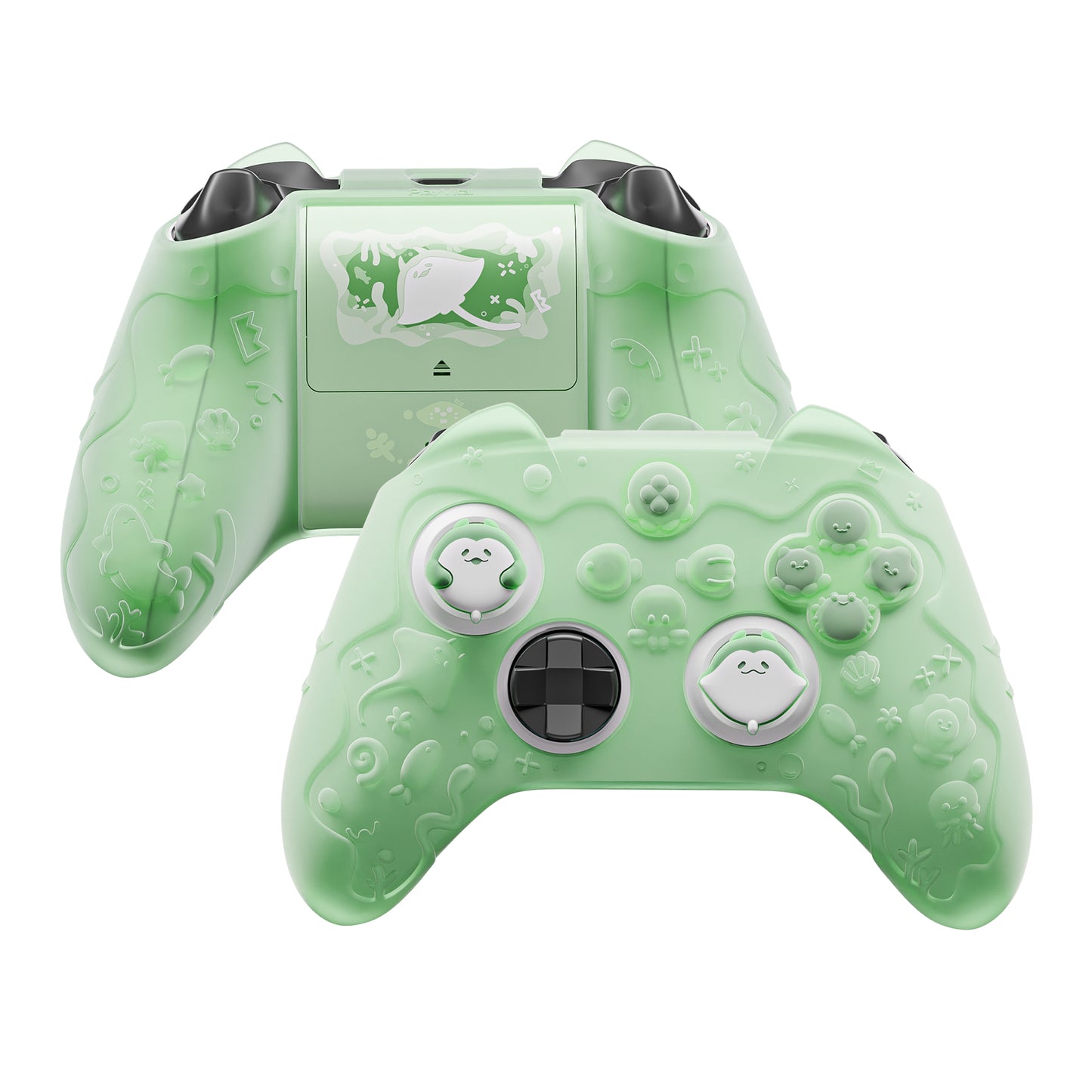 PlayVital 可愛いオーシャンウィスパーシリーズ シリコンカバー for Xbox Series X/S コントローラー 半透明シリコングリップスキン / 親指グリップ＆ステッカー付き 【パステルグリーン】