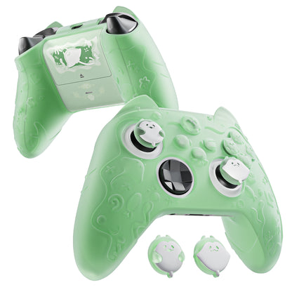 PlayVital 可愛いオーシャンウィスパーシリーズ シリコンカバー for Xbox Series X/S コントローラー 半透明シリコングリップスキン / 親指グリップ＆ステッカー付き 【パステルグリーン】