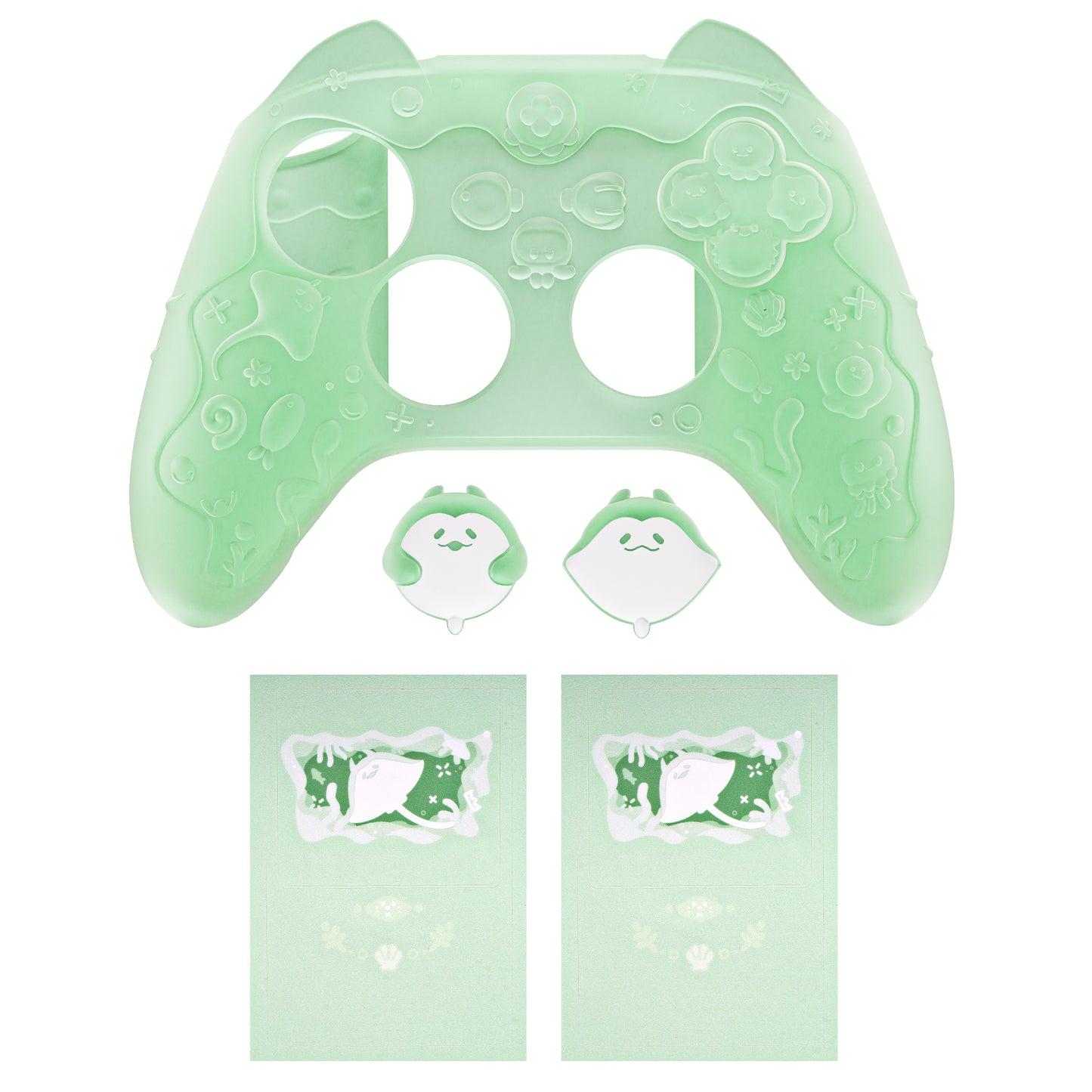 PlayVital 可愛いオーシャンウィスパーシリーズ シリコンカバー for Xbox Series X/S コントローラー 半透明シリコングリップスキン / 親指グリップ＆ステッカー付き 【パステルグリーン】