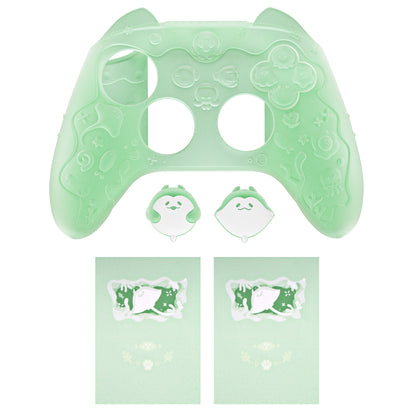 PlayVital 可愛いオーシャンウィスパーシリーズ シリコンカバー for Xbox Series X/S コントローラー 半透明シリコングリップスキン / 親指グリップ＆ステッカー付き 【パステルグリーン】