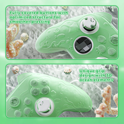 PlayVital 可愛いオーシャンウィスパーシリーズ シリコンカバー for Xbox Series X/S コントローラー 半透明シリコングリップスキン / 親指グリップ＆ステッカー付き 【パステルグリーン】