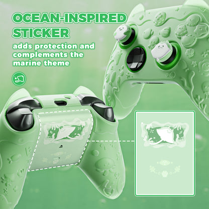 PlayVital Cute Ocean Whisper Series シリコンカバー for Xbox Series X/S コントローラー 半透明シリコングリップスキン / 親指グリップ＆ステッカー付き 【パステルグリーン】