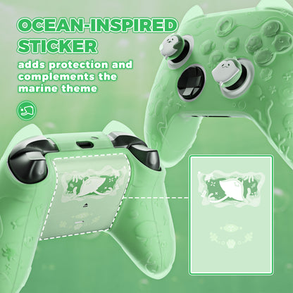 PlayVital 可愛いオーシャンウィスパーシリーズ シリコンカバー for Xbox Series X/S コントローラー 半透明シリコングリップスキン / 親指グリップ＆ステッカー付き 【パステルグリーン】
