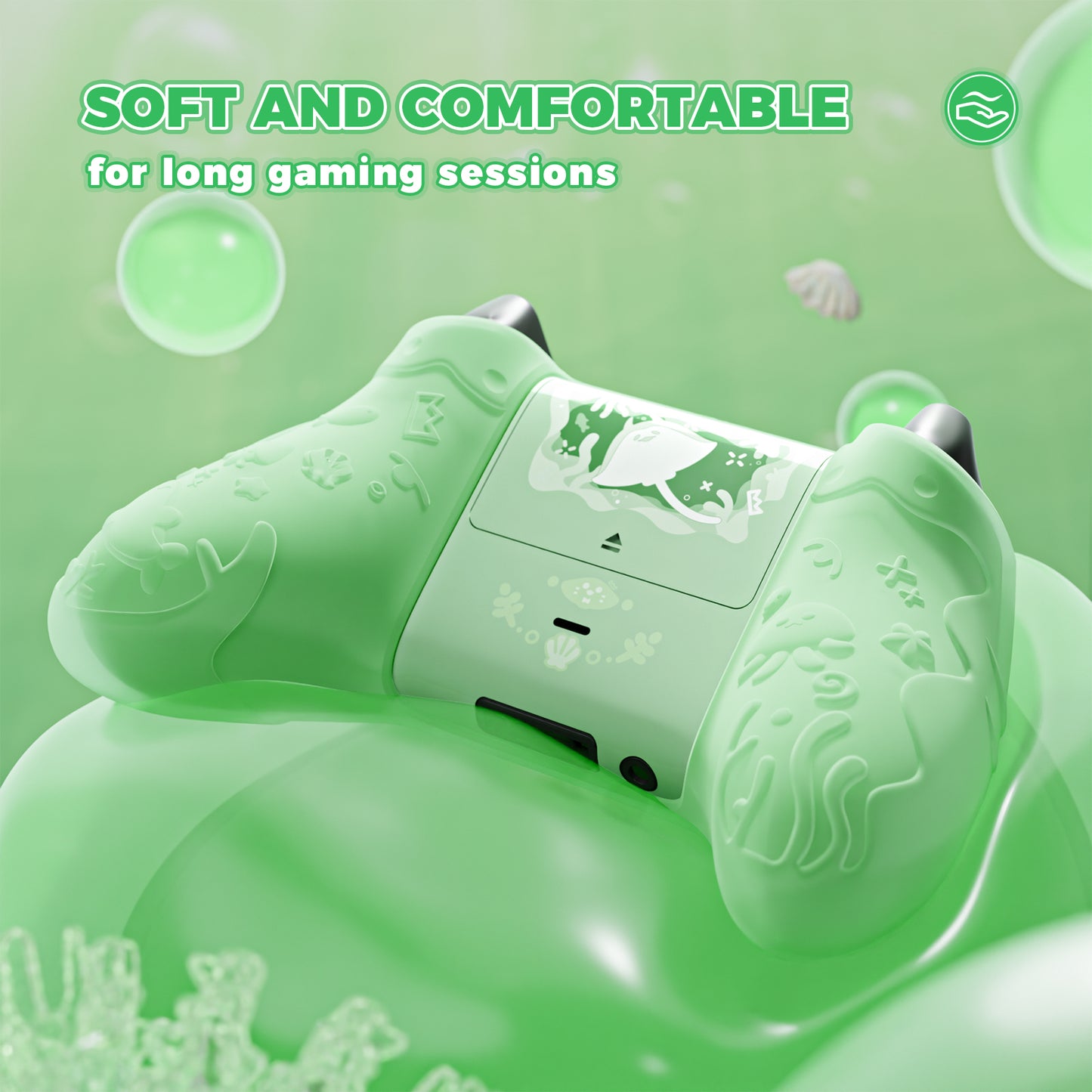 PlayVital Cute Ocean Whisper Series シリコンカバー for Xbox Series X/S コントローラー 半透明シリコングリップスキン / 親指グリップ＆ステッカー付き 【パステルグリーン】