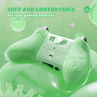 PlayVital Cute Ocean Whisper Series シリコンカバー for Xbox Series X/S コントローラー 半透明シリコングリップスキン / 親指グリップ＆ステッカー付き 【パステルグリーン】