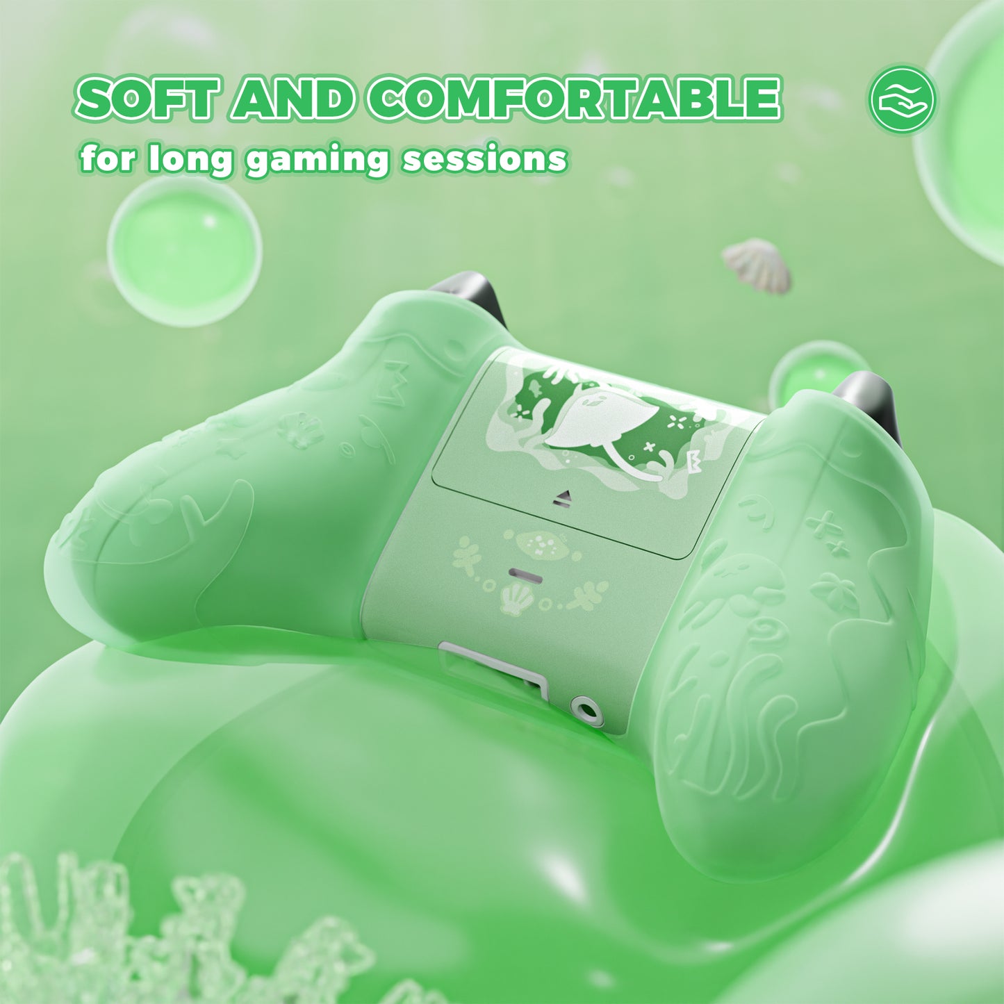 PlayVital 可愛いオーシャンウィスパーシリーズ シリコンカバー for Xbox Series X/S コントローラー 半透明シリコングリップスキン / 親指グリップ＆ステッカー付き 【パステルグリーン】
