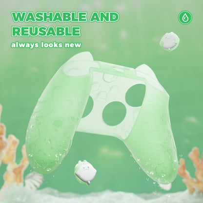 PlayVital Cute Ocean Whisper Series シリコンカバー for Xbox Series X/S コントローラー 半透明シリコングリップスキン / 親指グリップ＆ステッカー付き 【パステルグリーン】