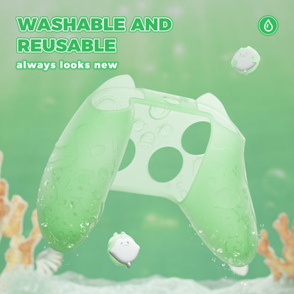 PlayVital 可愛いオーシャンウィスパーシリーズ シリコンカバー for Xbox Series X/S コントローラー 半透明シリコングリップスキン / 親指グリップ＆ステッカー付き 【パステルグリーン】