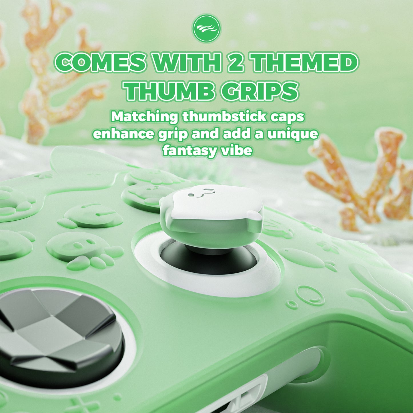 PlayVital 可愛いオーシャンウィスパーシリーズ シリコンカバー for Xbox Series X/S コントローラー 半透明シリコングリップスキン / 親指グリップ＆ステッカー付き 【パステルグリーン】