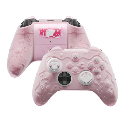 PlayVital 可愛いオーシャンウィスパーシリーズ シリコンカバー for Xbox Series X/S コントローラー 半透明シリコングリップスキン / 親指グリップ＆ステッカー付き【ピーチピンク】