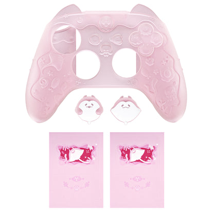 PlayVital 可愛いオーシャンウィスパーシリーズ シリコンカバー for Xbox Series X/S コントローラー 半透明シリコングリップスキン / 親指グリップ＆ステッカー付き【ピーチピンク】