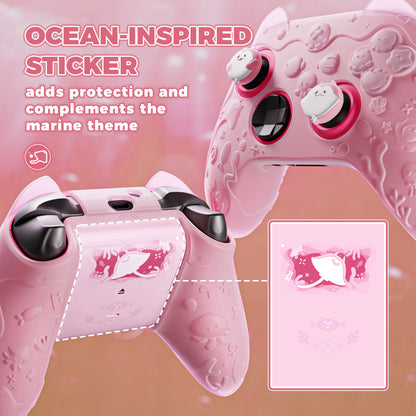 PlayVital Cute Ocean Whisper Series シリコンカバー for Xbox Series X/S コントローラー 半透明シリコングリップスキン / 親指グリップ＆ステッカー付き【ピーチピンク】