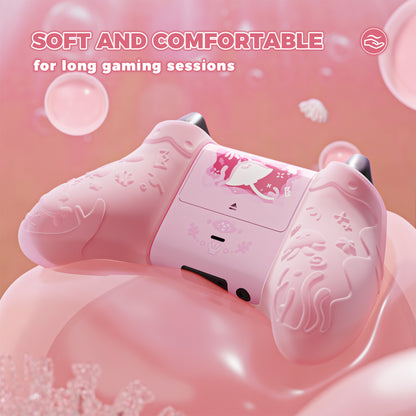 PlayVital Cute Ocean Whisper Series シリコンカバー for Xbox Series X/S コントローラー 半透明シリコングリップスキン / 親指グリップ＆ステッカー付き【ピーチピンク】