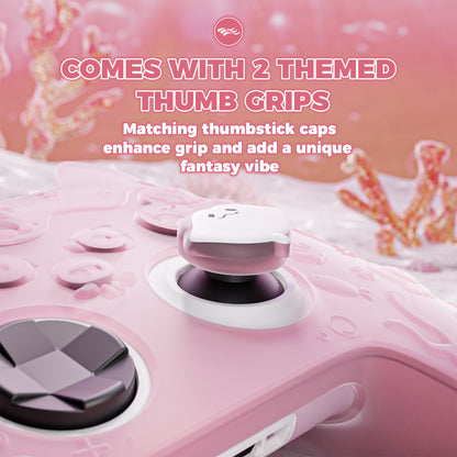 PlayVital 可愛いオーシャンウィスパーシリーズ シリコンカバー for Xbox Series X/S コントローラー 半透明シリコングリップスキン / 親指グリップ＆ステッカー付き【ピーチピンク】