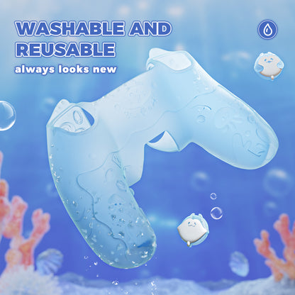 PlayVital キュート・オーシャンウィスパー シリーズ サムグリップ＆ステッカー付き 半透明シリコンカバー for PS5コントローラー 充電スタンド対応【ミントブルー】