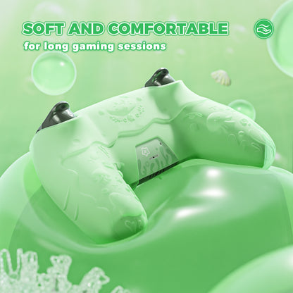 PlayVital キュート・オーシャンウィスパー シリーズ サムグリップ＆ステッカー付き 半透明シリコンカバー for PS5コントローラー 充電スタンド対応【パステルグリーン】