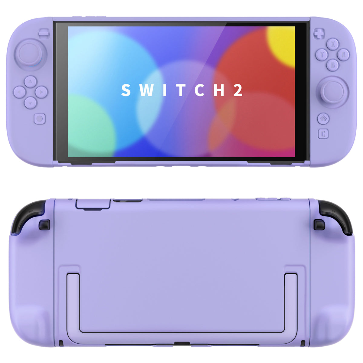 PlayVital Switch2対応 キュートな単色デザイン ハード保護ケース switch2背面キックスタンド使用可能ハードカバーケース 着装したままドック対応 キズ防止 耐衝撃 サムグリップ＆ボタンキャップ＆ステッカー付属【ライトパープル】