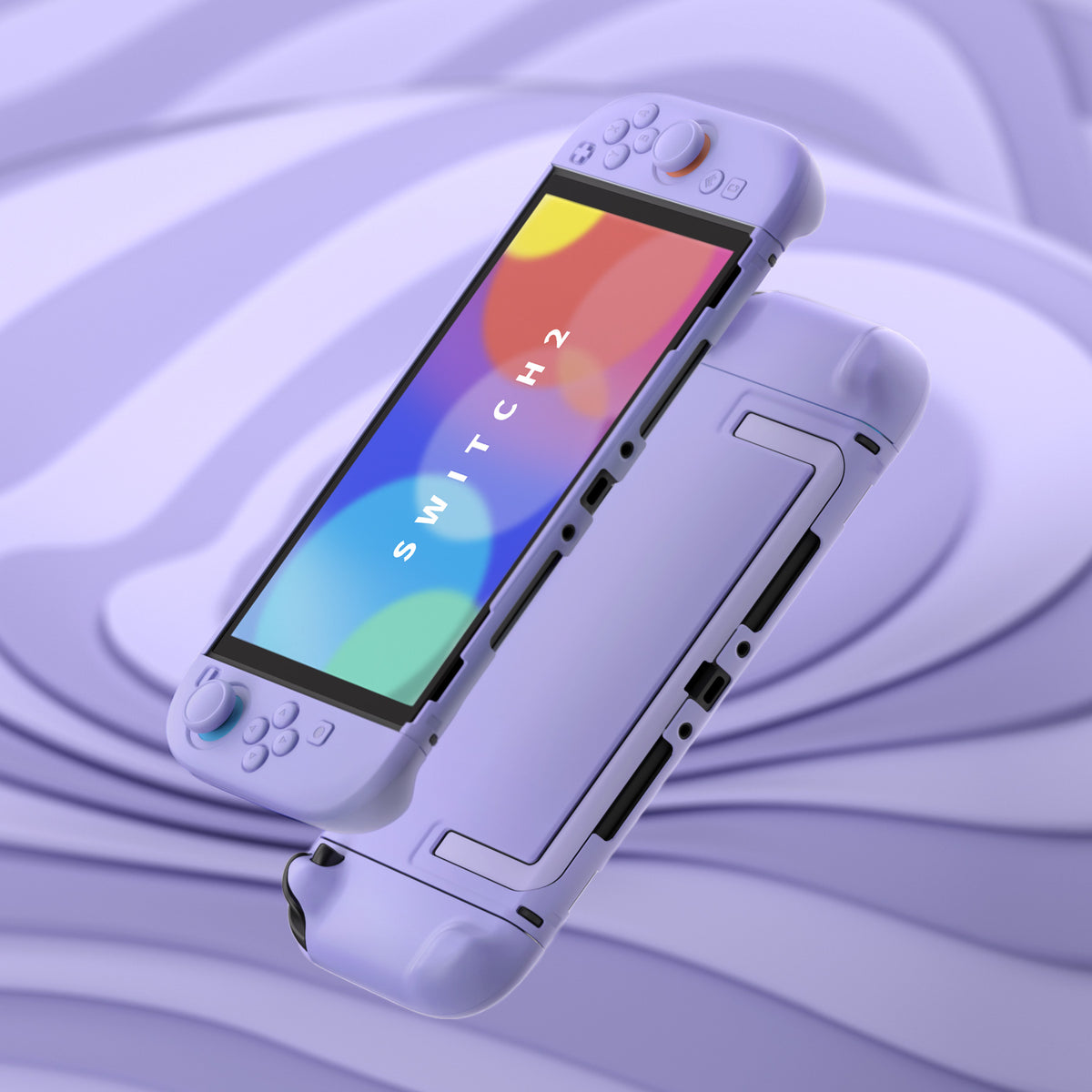 PlayVital Switch2対応 キュートな単色デザイン ハード保護ケース switch2背面キックスタンド使用可能ハードカバーケース 着装したままドック対応 キズ防止 耐衝撃 サムグリップ＆ボタンキャップ＆ステッカー付属【ライトパープル】