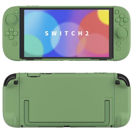 PlayVital Switch2対応 キュートな単色デザイン ハード保護ケース switch2背面キックスタンド使用可能ハードカバーケース 着装したままドック対応 キズ防止 耐衝撃 サムグリップ＆ボタンキャップ＆ステッカー付属【抹茶グリーン】