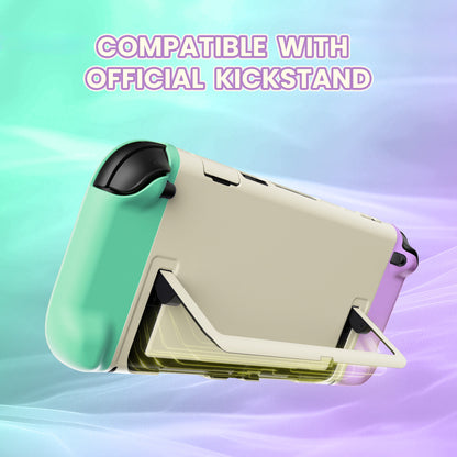 PlayVital Switch2対応 キュートな単色デザイン ハード保護ケース switch2背面キックスタンド使用可能ハードカバーケース 着装したままドック対応 キズ防止 耐衝撃 サムグリップ＆ボタンキャップ＆ステッカー付属【ライトパープル＆ライトグリーン】