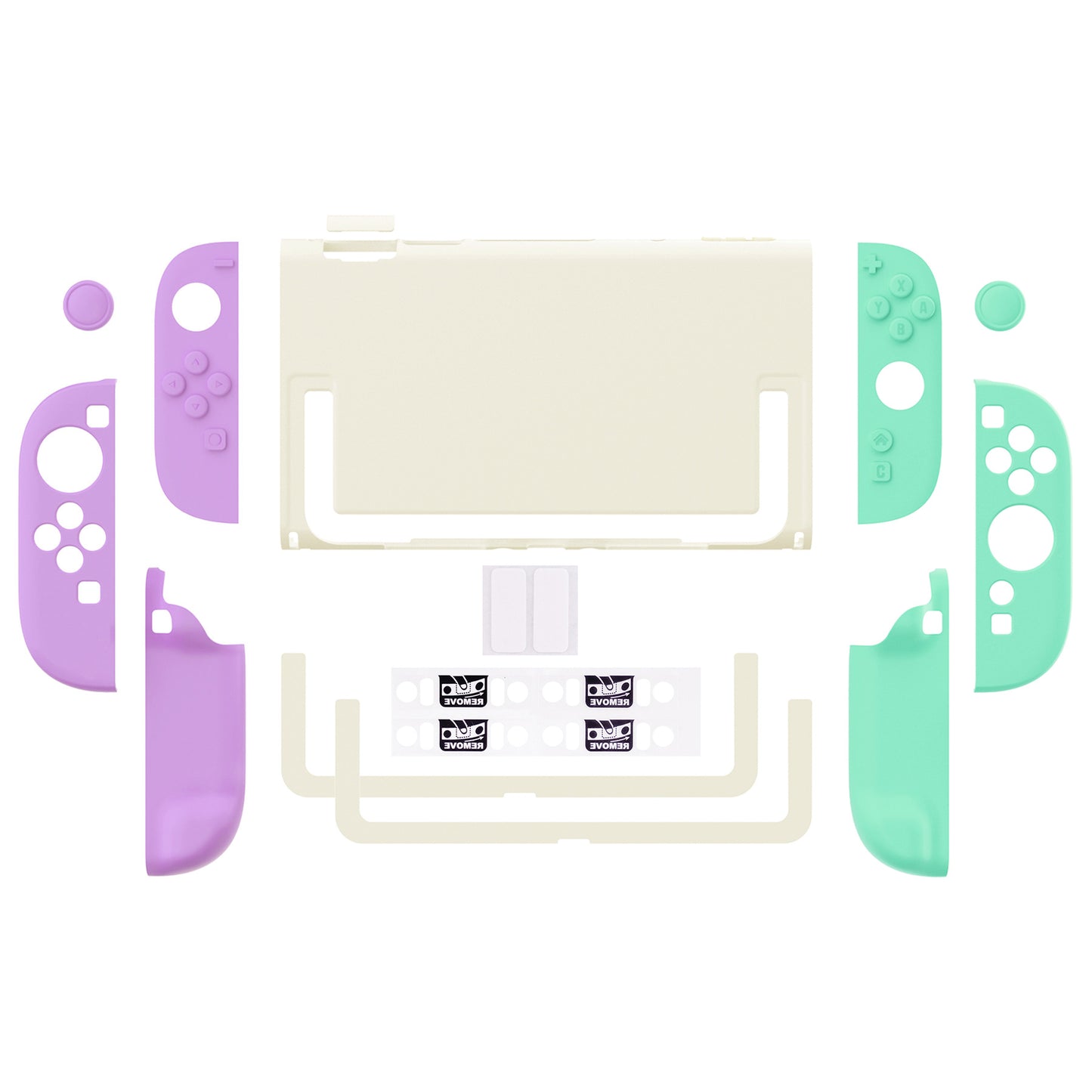 PlayVital Switch2対応 キュートな単色デザイン ハード保護ケース switch2背面キックスタンド使用可能ハードカバーケース 着装したままドック対応 キズ防止 耐衝撃 サムグリップ＆ボタンキャップ＆ステッカー付属【ライトパープル＆ライトグリーン】