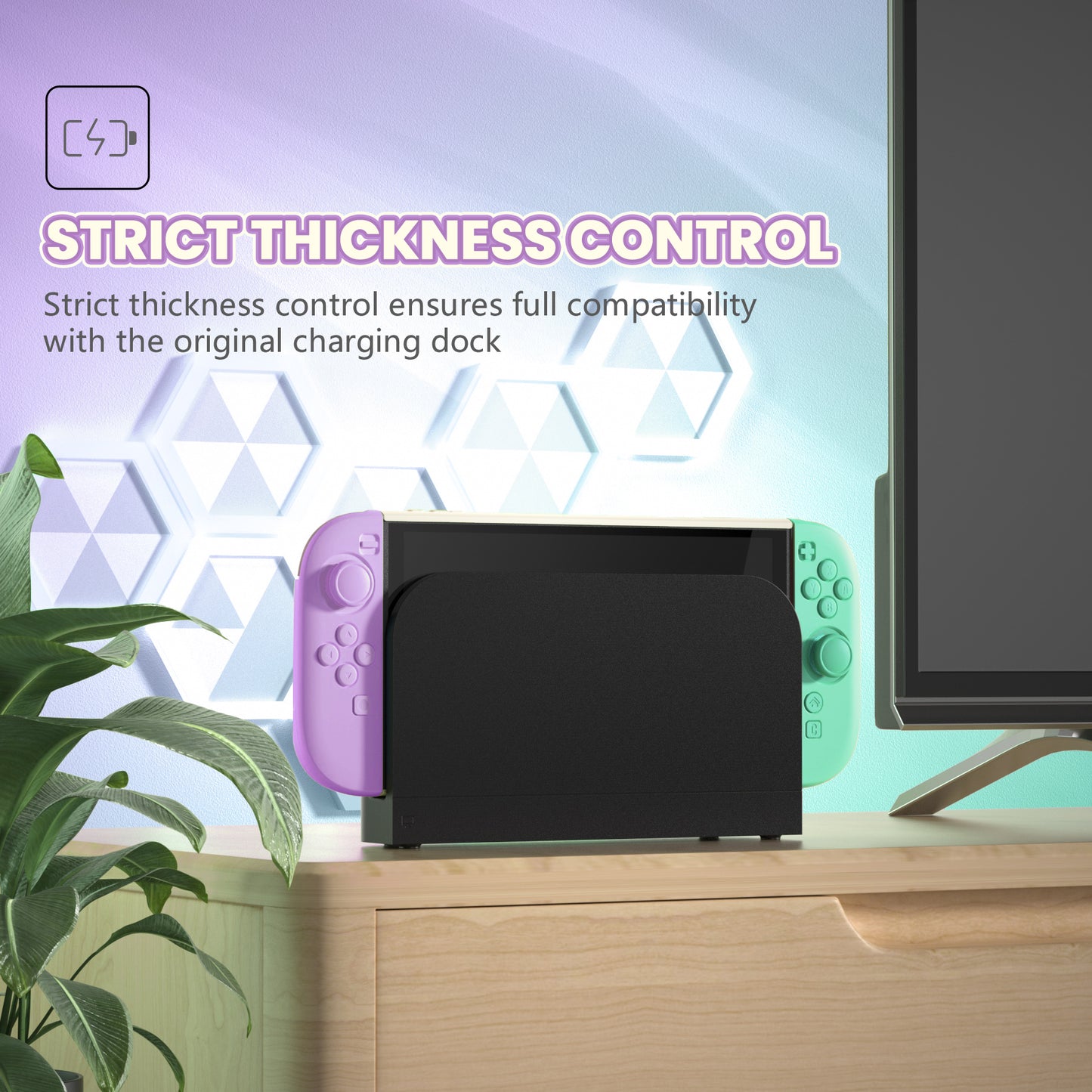PlayVital Switch2対応 キュートな単色デザイン ハード保護ケース switch2背面キックスタンド使用可能ハードカバーケース 着装したままドック対応 キズ防止 耐衝撃 サムグリップ＆ボタンキャップ＆ステッカー付属【ライトパープル＆ライトグリーン】
