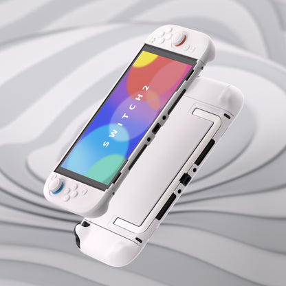 PlayVital Switch2対応 キュートな単色デザイン ハード保護ケース switch2背面キックスタンド使用可能ハードカバーケース 着装したままドック対応 キズ防止 耐衝撃 サムグリップ＆ボタンキャップ＆ステッカー付属【ホワイト】