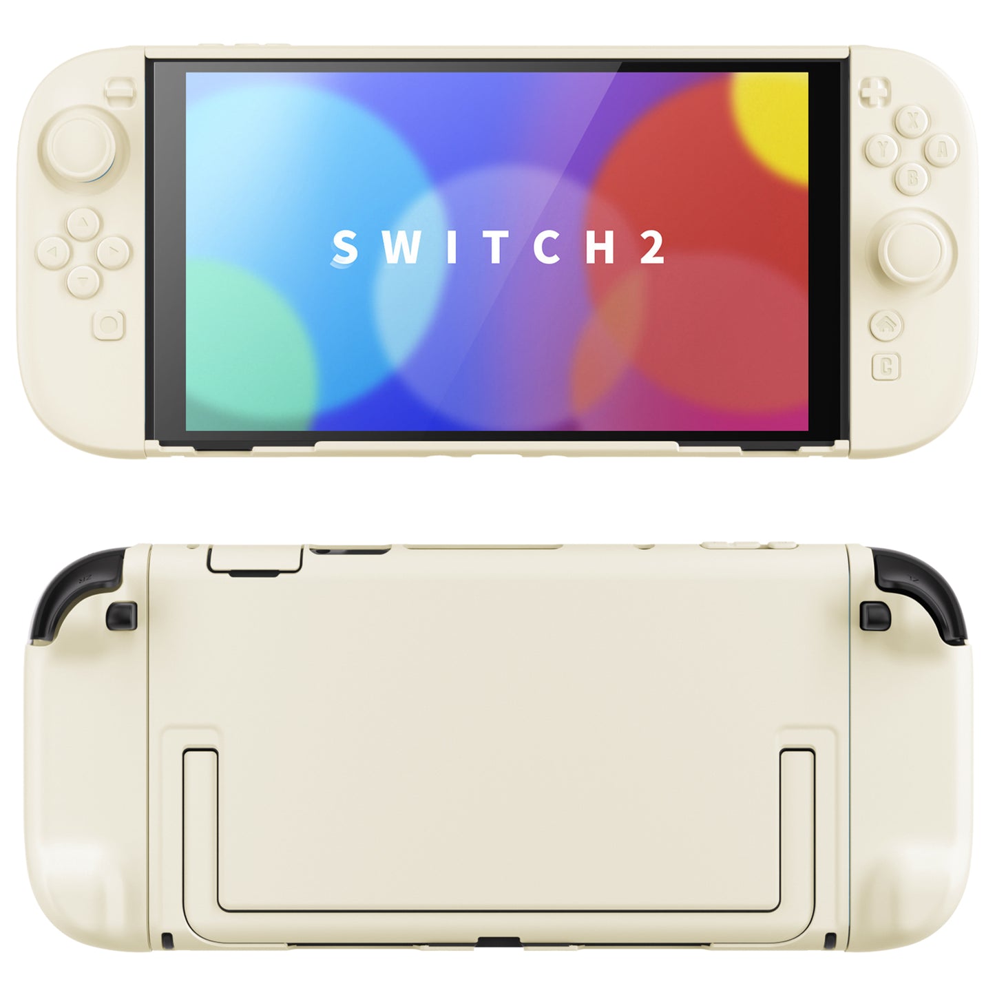 PlayVital Switch2対応 キュートな単色デザイン ハード保護ケース switch2背面キックスタンド使用可能ハードカバーケース 着装したままドック対応 キズ防止 耐衝撃 サムグリップ＆ボタンキャップ＆ステッカー付属【アイボリー】