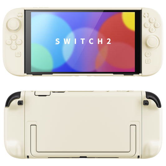 PlayVital Switch2対応 キュートな単色デザイン ハード保護ケース switch2背面キックスタンド使用可能ハードカバーケース 着装したままドック対応 キズ防止 耐衝撃 サムグリップ＆ボタンキャップ＆ステッカー付属【アイボリー】