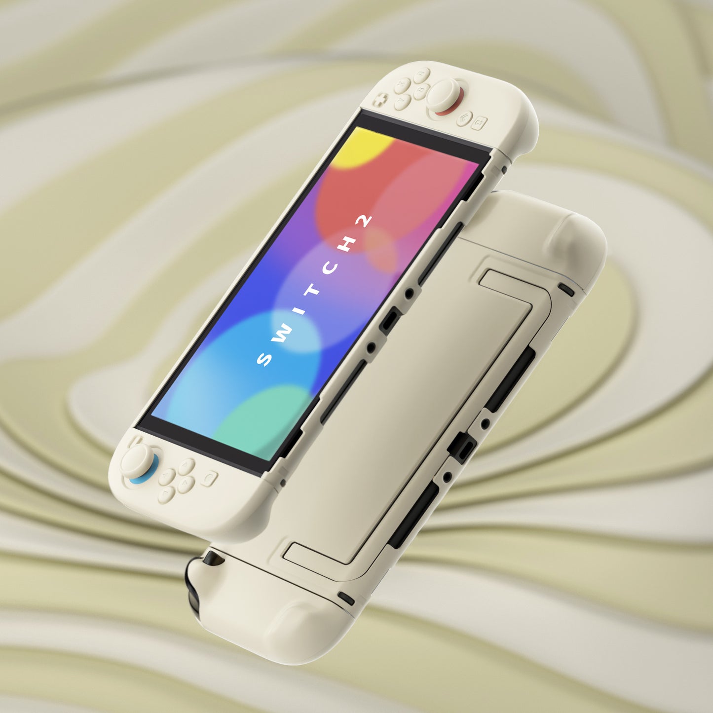 PlayVital Switch2対応 キュートな単色デザイン ハード保護ケース switch2背面キックスタンド使用可能ハードカバーケース 着装したままドック対応 キズ防止 耐衝撃 サムグリップ＆ボタンキャップ＆ステッカー付属【アイボリー】