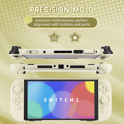 PlayVital Switch2対応 キュートな単色デザイン ハード保護ケース switch2背面キックスタンド使用可能ハードカバーケース 着装したままドック対応 キズ防止 耐衝撃 サムグリップ＆ボタンキャップ＆ステッカー付属【アイボリー】