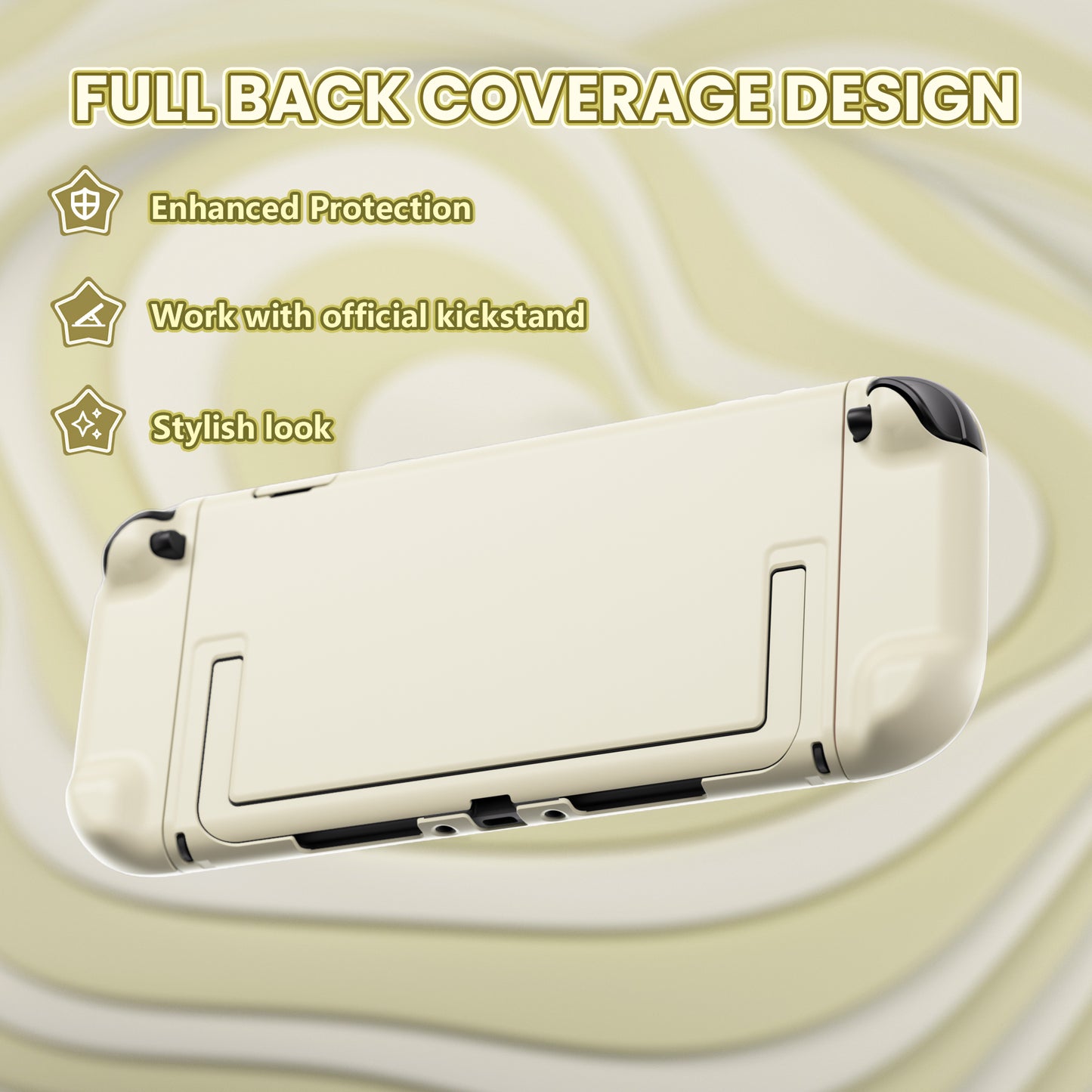 PlayVital Switch2対応 キュートな単色デザイン ハード保護ケース switch2背面キックスタンド使用可能ハードカバーケース 着装したままドック対応 キズ防止 耐衝撃 サムグリップ＆ボタンキャップ＆ステッカー付属【アイボリー】