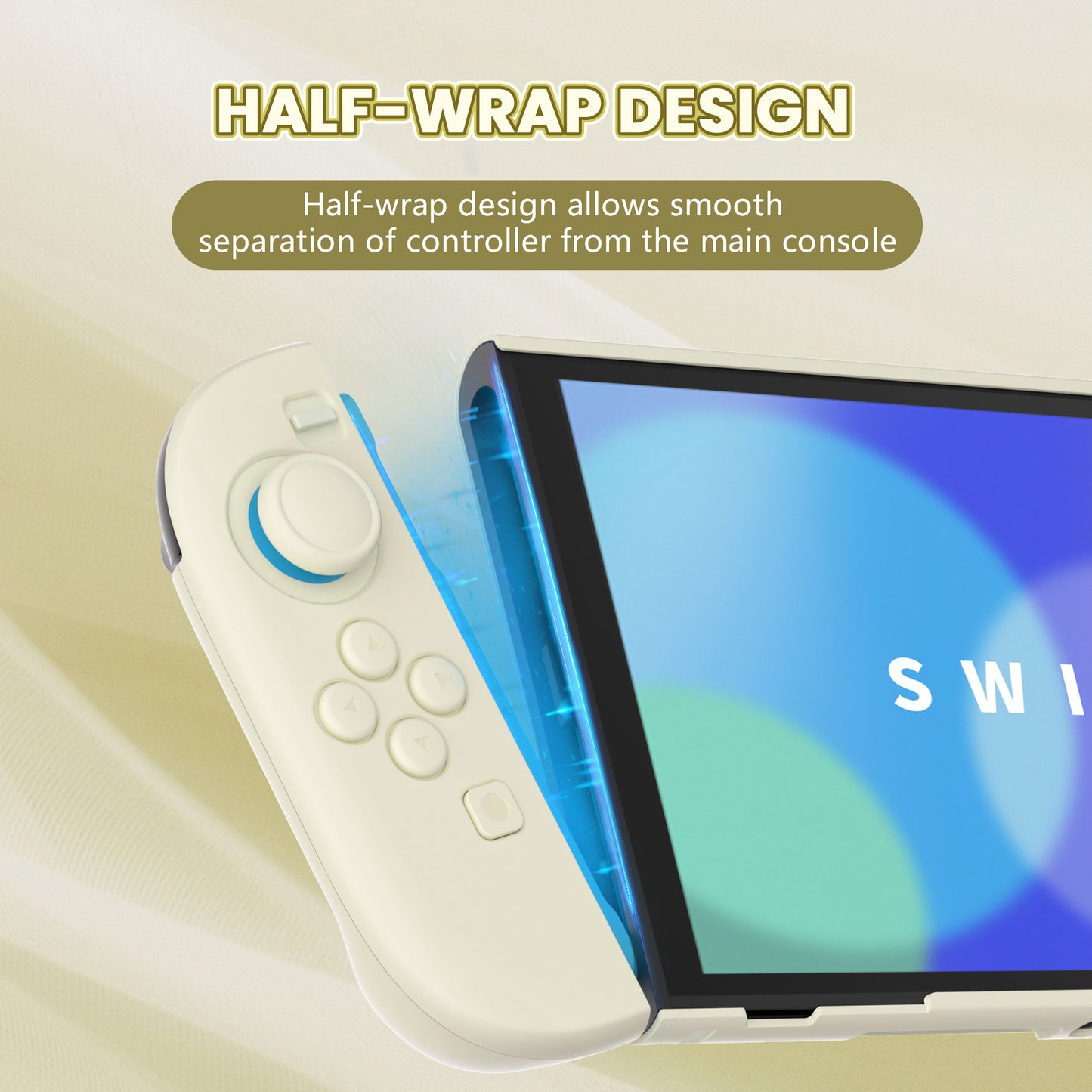 PlayVital Switch2対応 キュートな単色デザイン ハード保護ケース switch2背面キックスタンド使用可能ハードカバーケース 着装したままドック対応 キズ防止 耐衝撃 サムグリップ＆ボタンキャップ＆ステッカー付属【アイボリー】