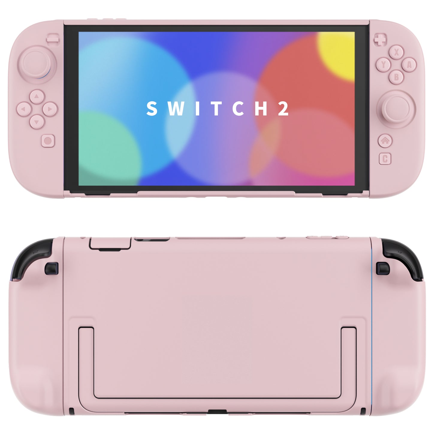PlayVital Switch2対応 キュートな単色デザイン ハード保護ケース switch2背面キックスタンド使用可能ハードカバーケース 着装したままドック対応 キズ防止 耐衝撃 サムグリップ＆ボタンキャップ＆ステッカー付属【ピンク】