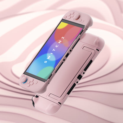 PlayVital Switch2対応 キュートな単色デザイン ハード保護ケース switch2背面キックスタンド使用可能ハードカバーケース 着装したままドック対応 キズ防止 耐衝撃 サムグリップ＆ボタンキャップ＆ステッカー付属【ピンク】