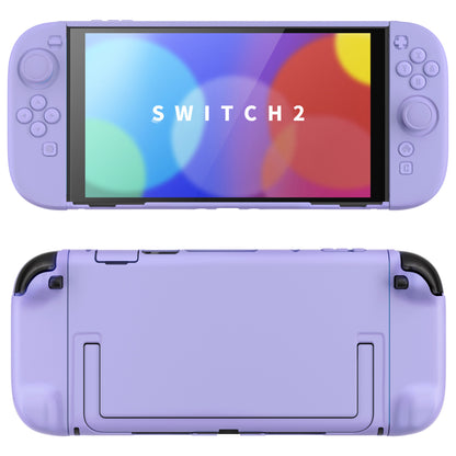 PlayVital Switch2対応 キュートな単色デザイン ハード保護ケース switch2背面キックスタンド使用可能ハードカバーケース 着装したままドック対応 キズ防止 耐衝撃 サムグリップ＆ボタンキャップ＆ステッカー付属【ライトパープル】
