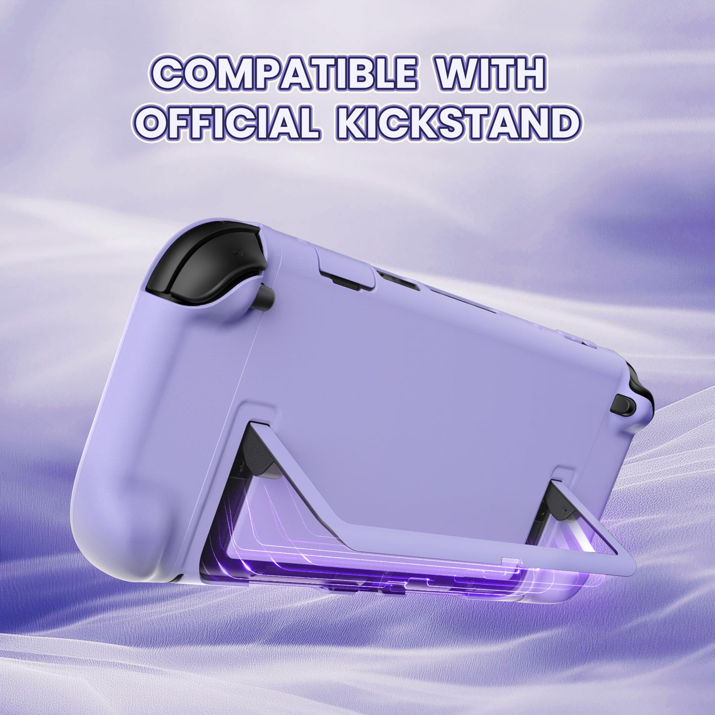 PlayVital Switch2対応 キュートな単色デザイン ハード保護ケース switch2背面キックスタンド使用可能ハードカバーケース 着装したままドック対応 キズ防止 耐衝撃 サムグリップ＆ボタンキャップ＆ステッカー付属【ライトパープル】