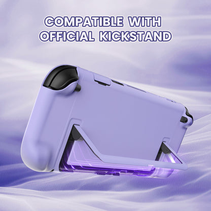 PlayVital Switch2対応 キュートな単色デザイン ハード保護ケース switch2背面キックスタンド使用可能ハードカバーケース 着装したままドック対応 キズ防止 耐衝撃 サムグリップ＆ボタンキャップ＆ステッカー付属【ライトパープル】