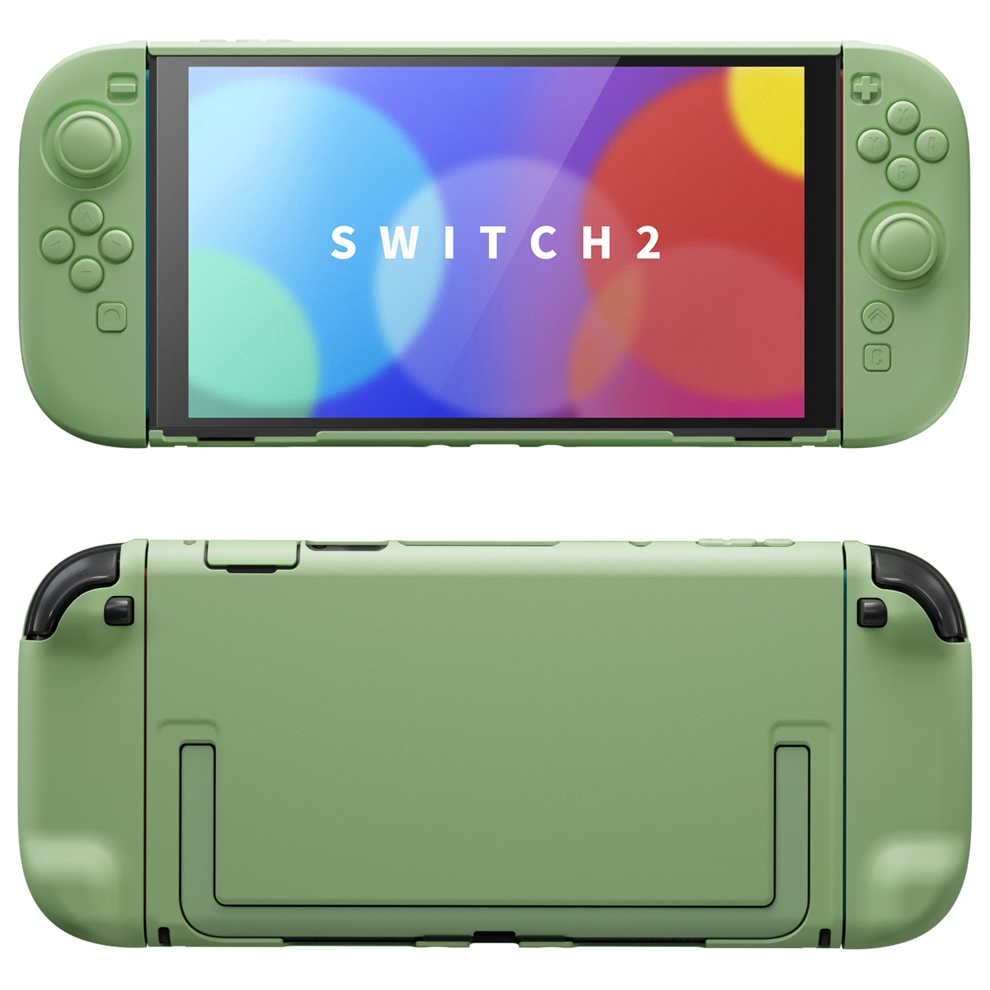 PlayVital Switch2対応 キュートな単色デザイン ハード保護ケース switch2背面キックスタンド使用可能ハードカバーケース 着装したままドック対応 キズ防止 耐衝撃 サムグリップ＆ボタンキャップ＆ステッカー付属【抹茶グリーン】