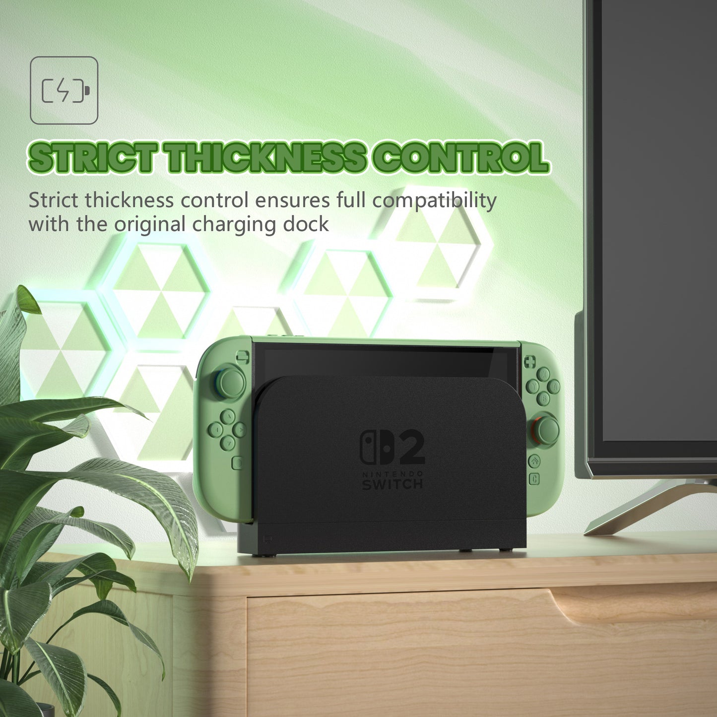 PlayVital Switch2対応 キュートな単色デザイン ハード保護ケース switch2背面キックスタンド使用可能ハードカバーケース 着装したままドック対応 キズ防止 耐衝撃 サムグリップ＆ボタンキャップ＆ステッカー付属【抹茶グリーン】