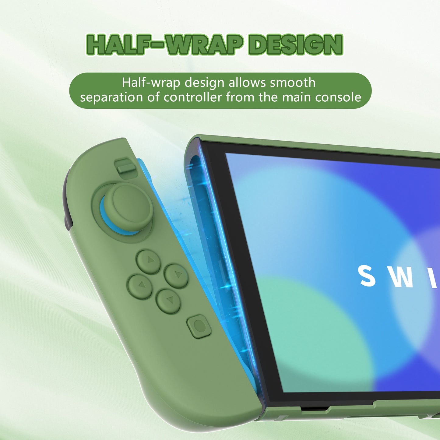 PlayVital Switch2対応 キュートな単色デザイン ハード保護ケース switch2背面キックスタンド使用可能ハードカバーケース 着装したままドック対応 キズ防止 耐衝撃 サムグリップ＆ボタンキャップ＆ステッカー付属【抹茶グリーン】