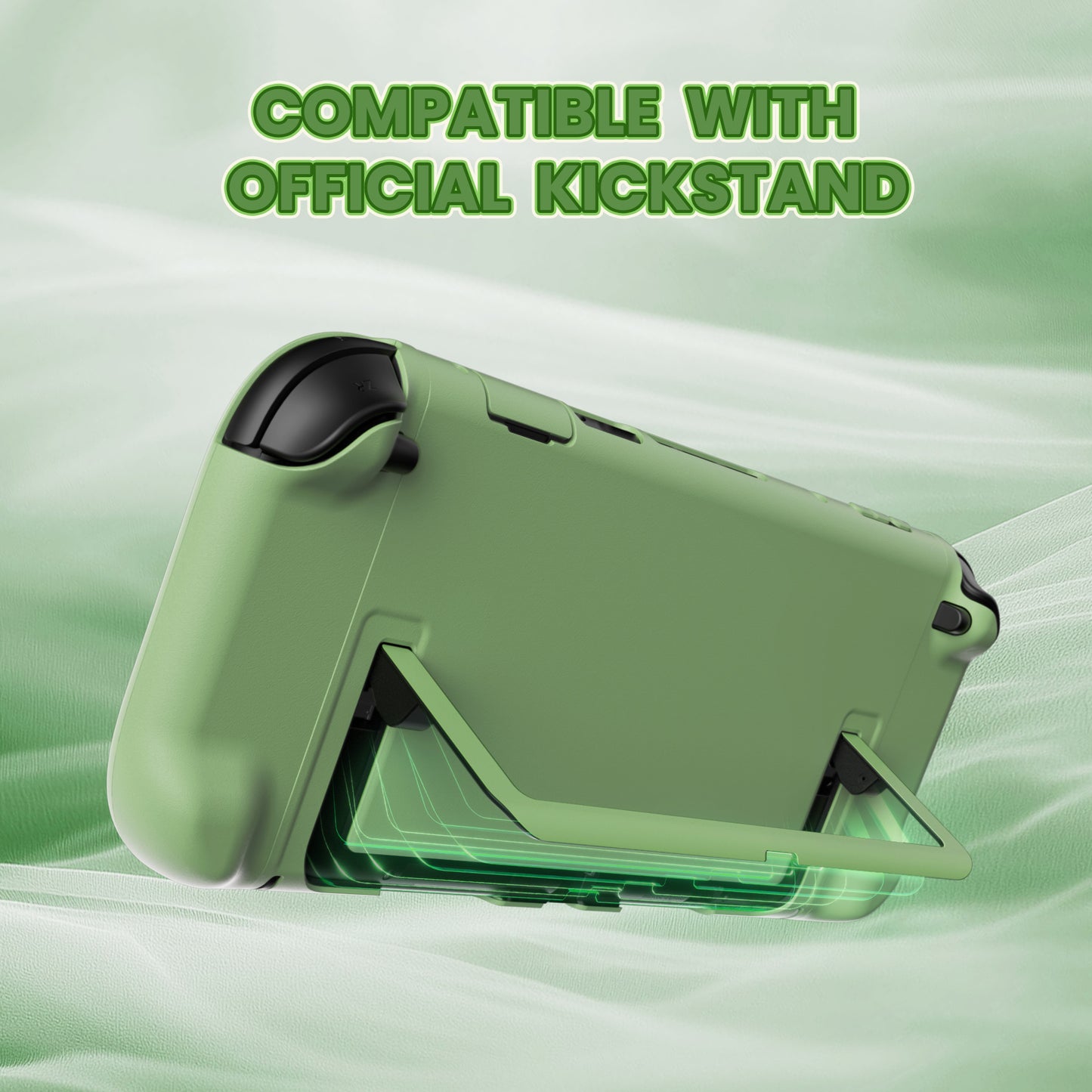 PlayVital Switch2対応 キュートな単色デザイン ハード保護ケース switch2背面キックスタンド使用可能ハードカバーケース 着装したままドック対応 キズ防止 耐衝撃 サムグリップ＆ボタンキャップ＆ステッカー付属【抹茶グリーン】