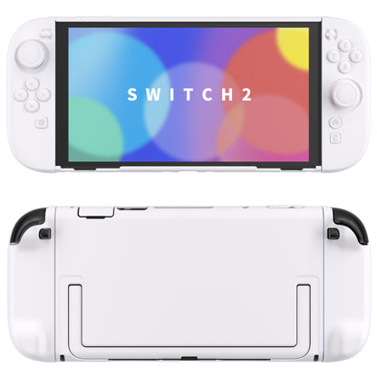 PlayVital Switch2対応 キュートな単色デザイン ハード保護ケース switch2背面キックスタンド使用可能ハードカバーケース 着装したままドック対応 キズ防止 耐衝撃 サムグリップ＆ボタンキャップ＆ステッカー付属【ホワイト】